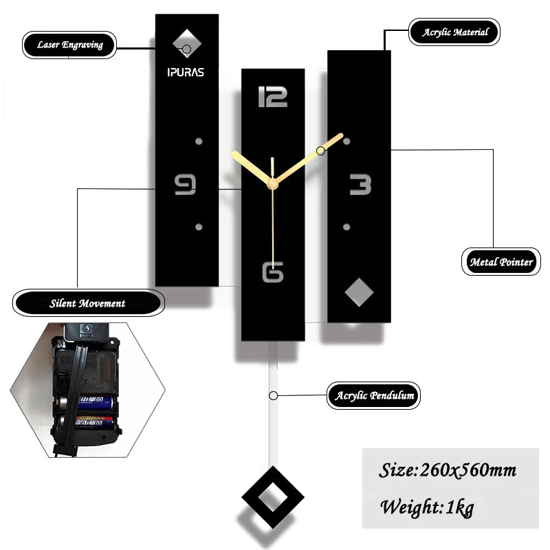 US $36.77 Jaduoma Wall Clock Quartz Nordic Clock With Pendulum Large Size Wall Watch Modern Design For Home Decoration Big Duvar Saati