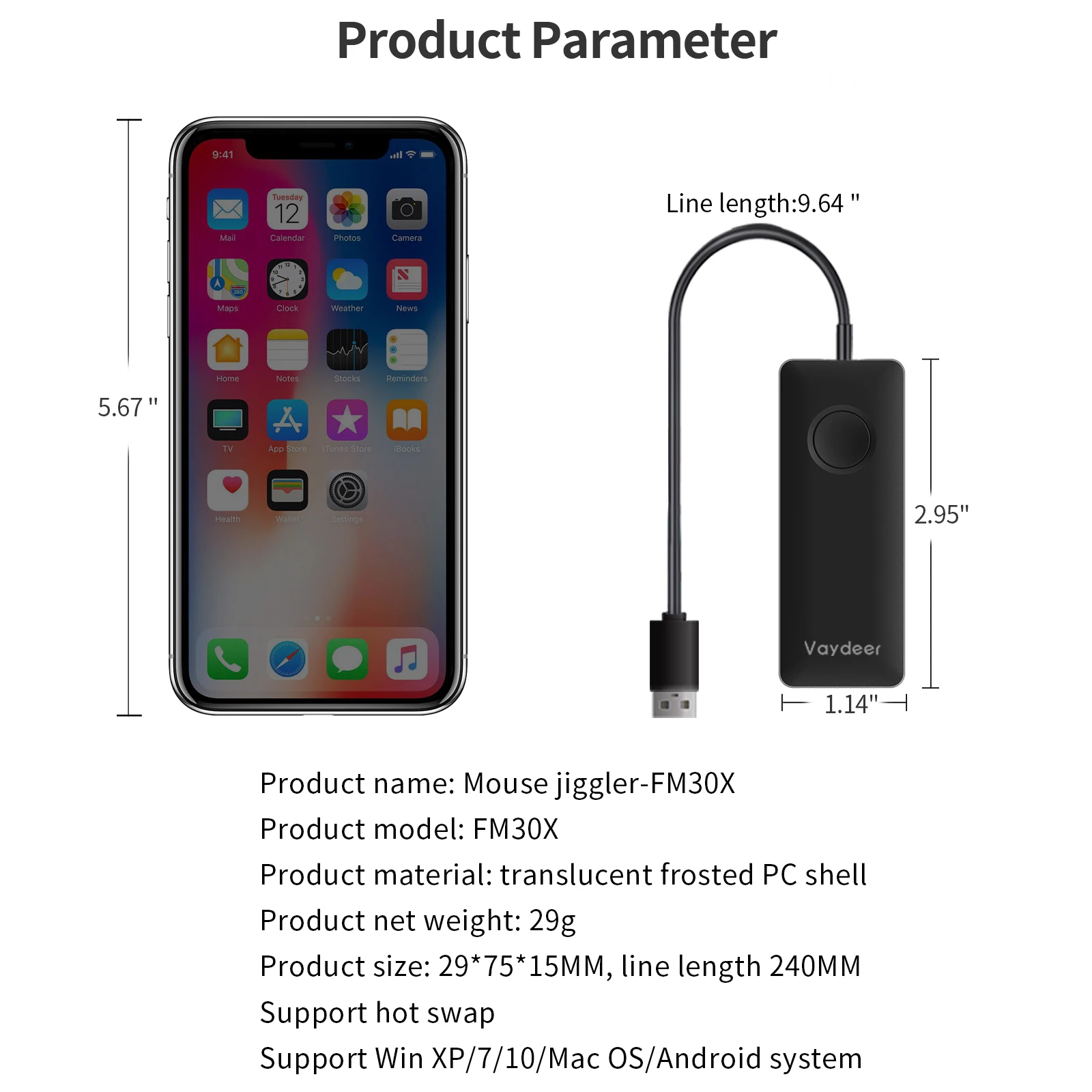 Rato Jiggler Porta Usb Mouse Mover com Modos Suporta Multi-track Simular o Movimento do Mouse para Evitar Entrar no Modo de Sono - Imagem 3
