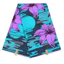 Голландский Воск фиолетовая Лилия печать зеленая ткань Африканская вощеная ткань принтом 6 ярдов \ Набор