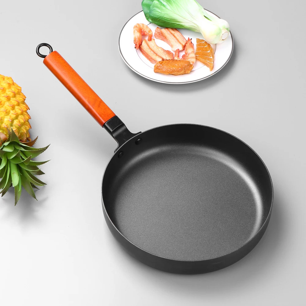 

Fry Pan Nonstick Pan With Non-slip Heat Insulation Wooden Handle Iron Frying Pan Fast Heat-up Food Cooker Kitchen Product