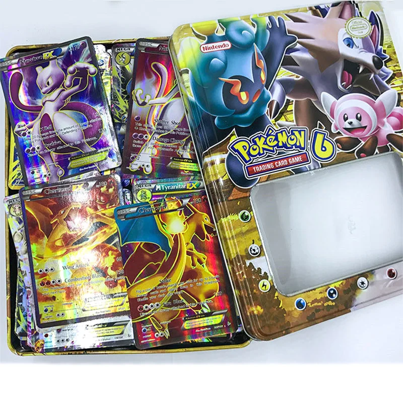 

TAKARA TOMY TCG 69pcs Desktop Trading Card Game Flash Cards Collections GX Evolutions Kids Toys Metal Box Big Shining Card