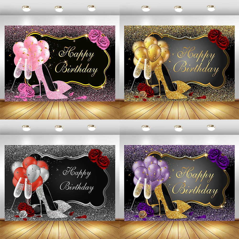 ハッピーバースデー花の背景ゴールデンバルーンかかと背景エレガントな女性は花の誕生日パーティーの背景 背景 Aliexpress