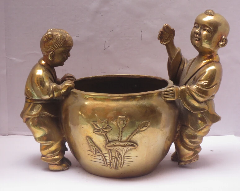 christmas decorations for home+ Long 8 inch Metal crafts Home Decoration Chinese Brass Carved 2 Boys Play Pot Statue/Sculpture | Дом и сад