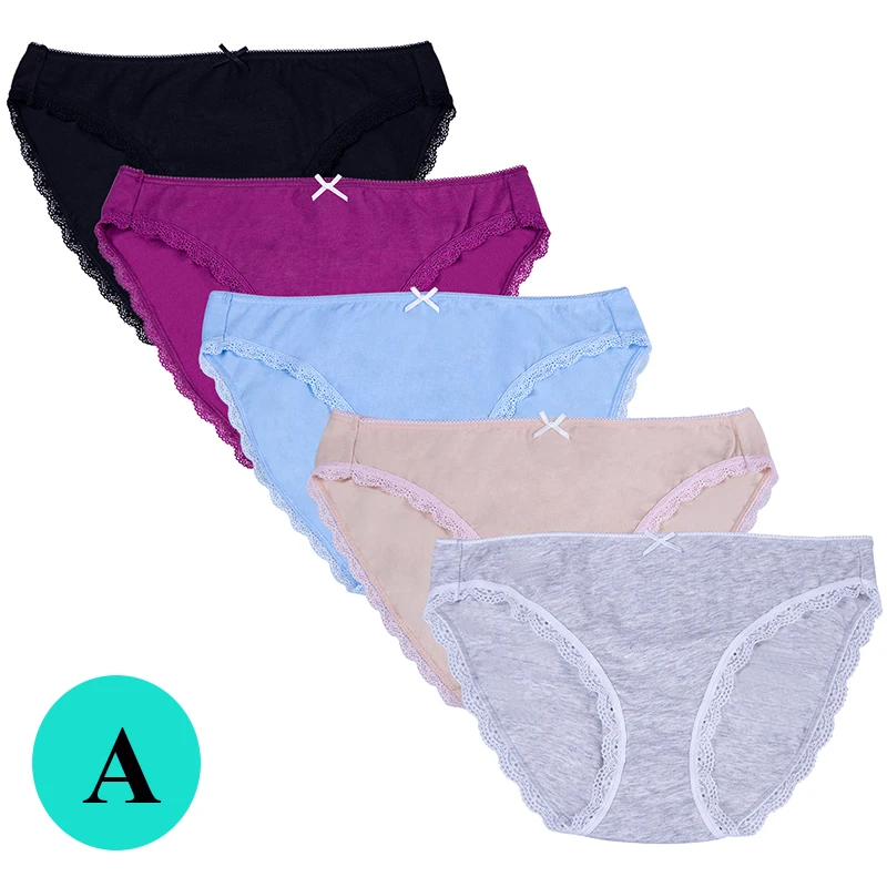 5pcs/lot women underwear cute solid colors bow girl female Lingerie mid  rise plus size panties for women Calcinha Cotton briefs