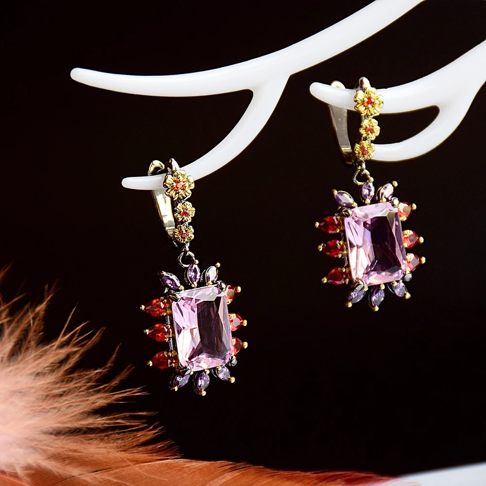 

Lt Purple Crystal Dangle Earrings Sweet color Big CZ Jewellery New Arrival Fast shipping 2 tone Jewelry Drop earring