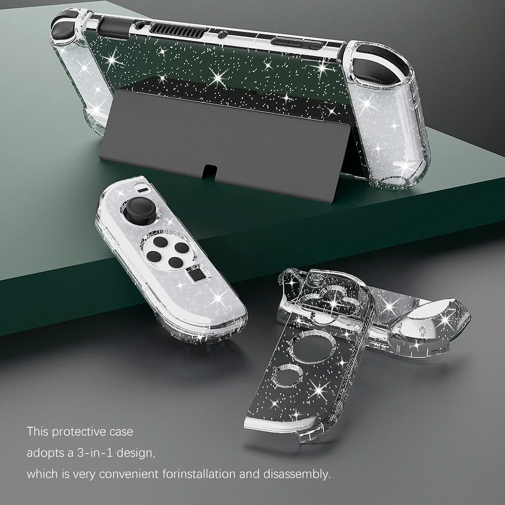 Flip Glitter Clear Case for Nintendo Switch OLED Protective Accessories