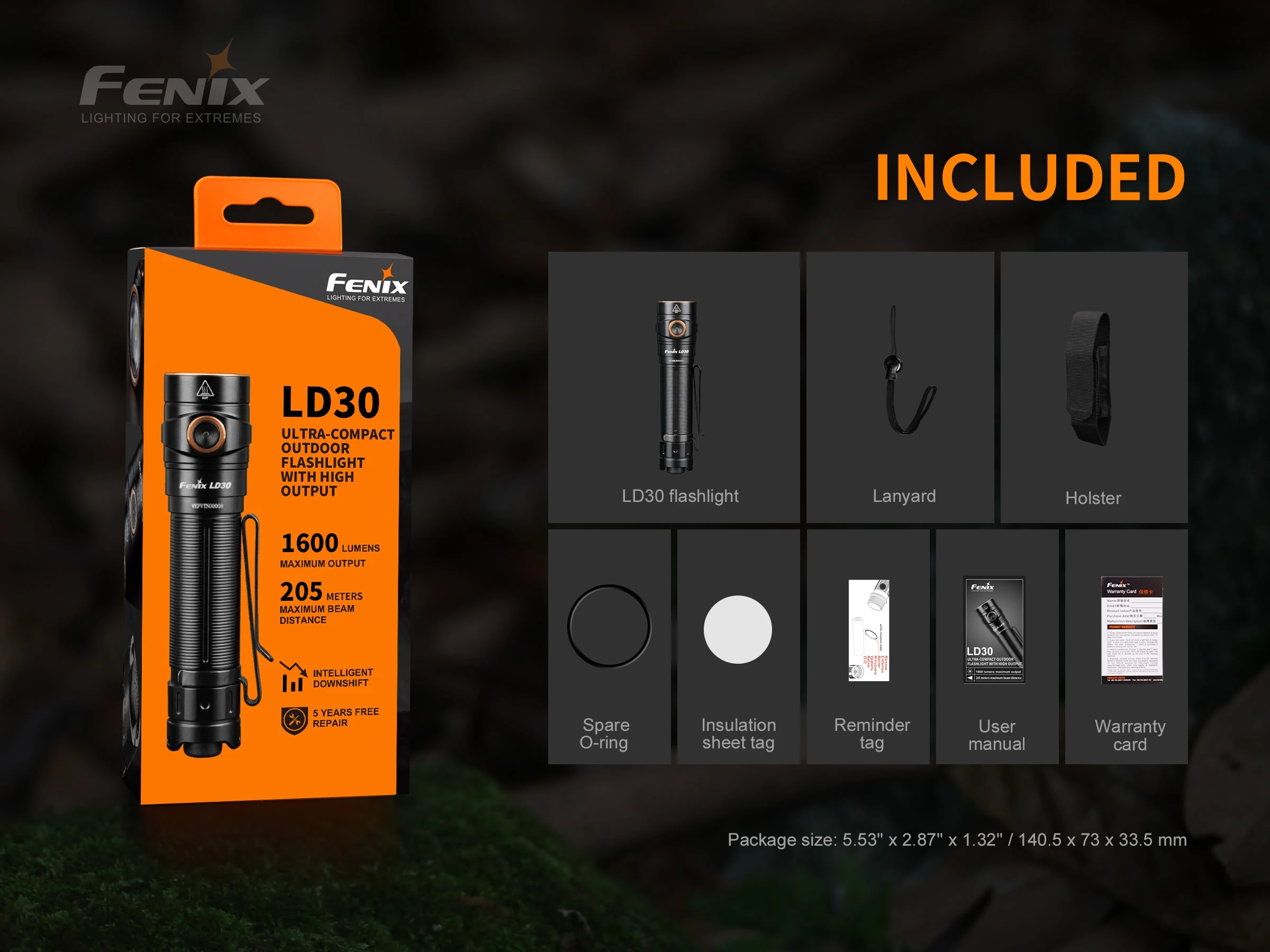 Fenix LD30 1600 люмен компактный портативный 18650 фонарик