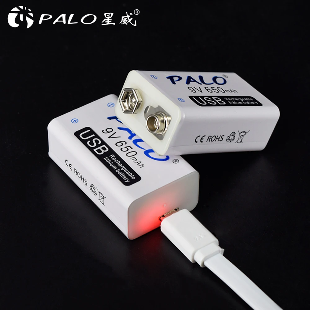 PALO 650mAh micro USB 9 Volt li-ion Rechargeable Battery 6F22 9V Li ion Lithium Battery for RC Helicopter Model Microphone Toy 2