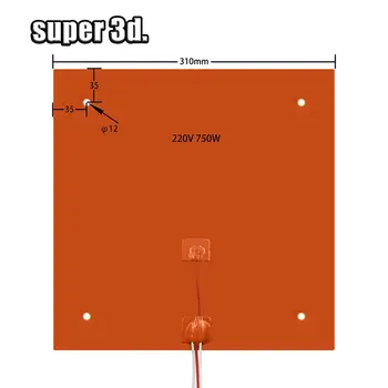 

3D Printer Heated Bed Platform Silicone 310x310mm 220v 750w For Creality CR-10 10s pro Heating Pad Build Plate Print Heater Part