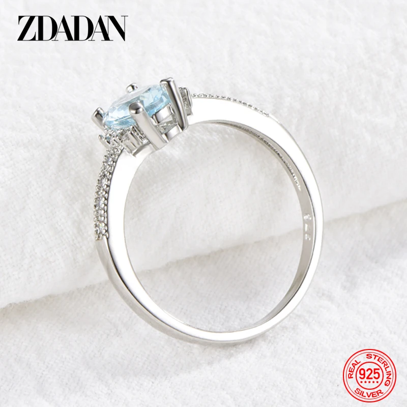 ZDADAN  참 아쿠아 마린 반지 여성을위한 패션 웨딩 쥬얼리 약혼 파티 선물
