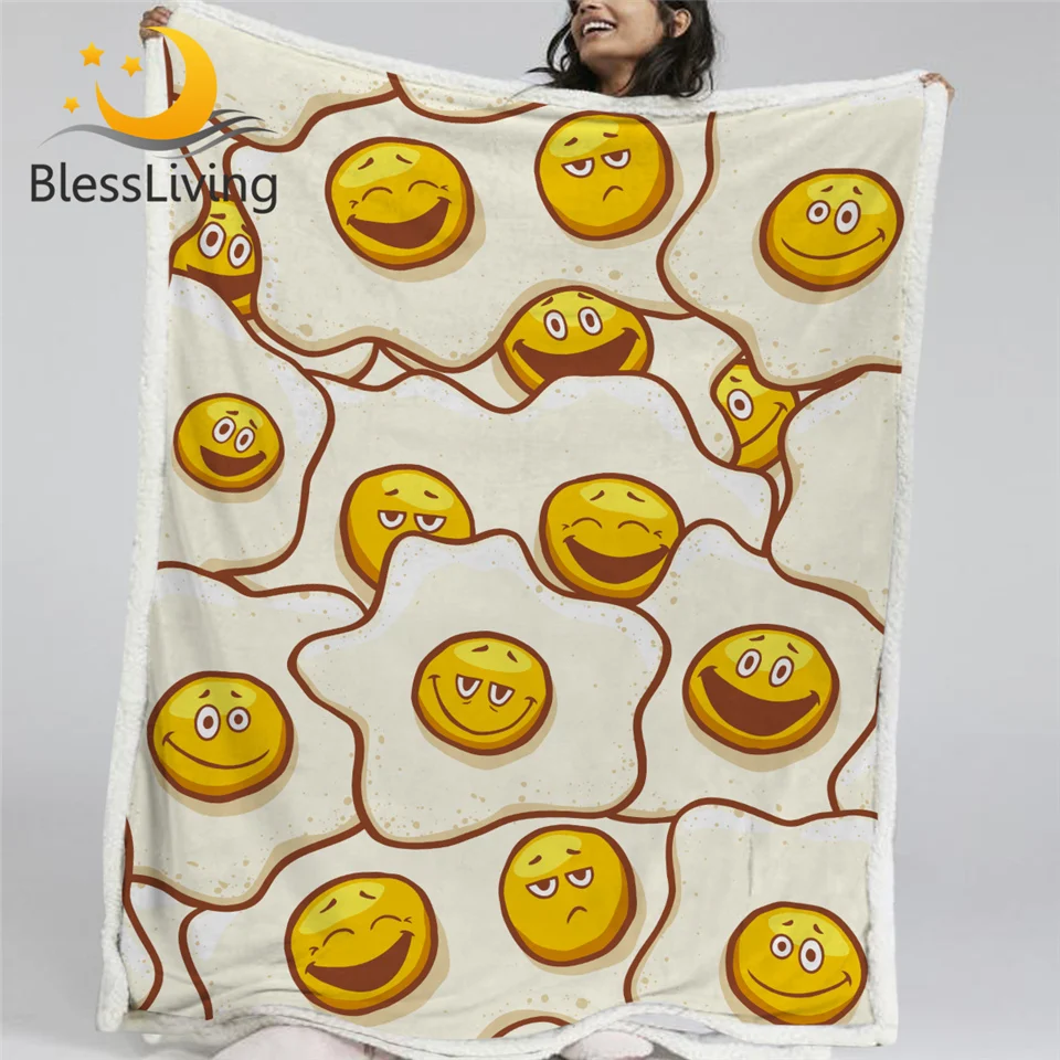 

BlessLiving Cartoon Sherpa Blanket Kawaii Cute Fried Eggs Furry Blanket Smiley Faces Kids Bedding Yellow Throw Blanket 150x200cm