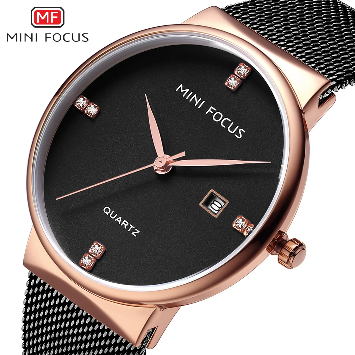 

Fox Mini FOCUS Men-Style Steel Net Belt Simple Waterproof Ultra-Thin Calendar Quartz Watch 0181G