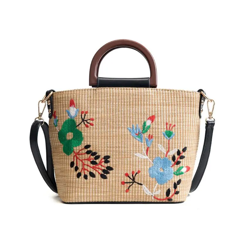 

Portable Summer Straw Embroidered Woven Bag Women Handbag Fashion Flower Shoulder Diagonal Package