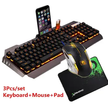 

3 pcs/set Computer Desktop Gaming Keyboard And Mouse And Mouse Pad Mechanical Orange LED Light Backlit D29