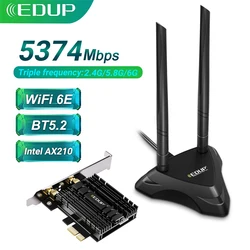 EDUP – adaptateur wi fi sans fil, carte réseau PCIe, Intel AX210, 5374Mbps, Blue tooth5.2, 802, 11ac/AX, 2.4G/5G/6GHz 