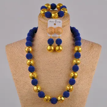 

24 inches simulated pearl necklace royal blue african beads jewelry set for women FZZ34