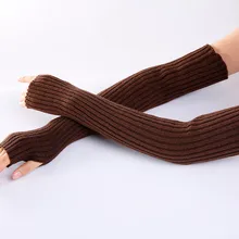 Осень зима 52 см женские шерстяные теплые Вязанные шерстяные рукава Твердые сверхтонкие длинные вязанные перчатки-митенки# P30