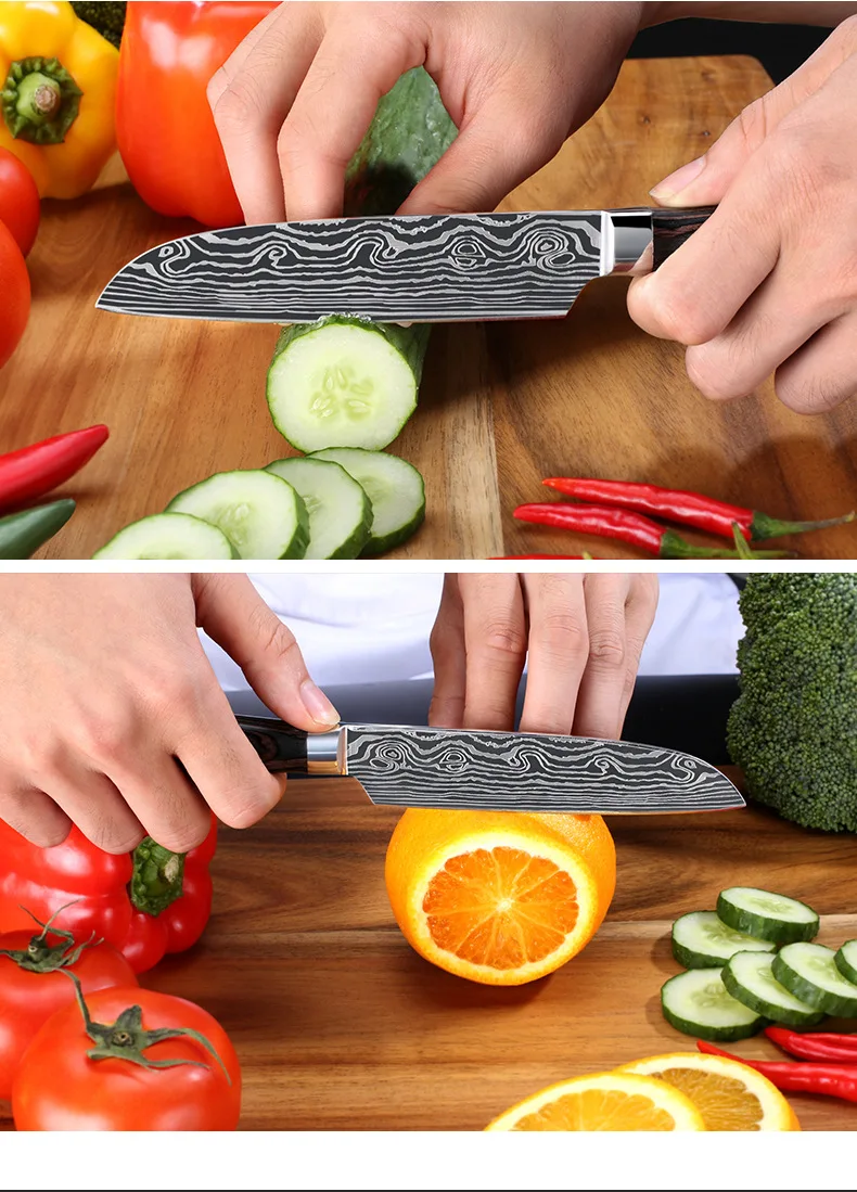 Sande нож, нож для фруктов лазерный дамасский зерно три дополнительных подарочных ножа дамасский нож кухонные ножи
