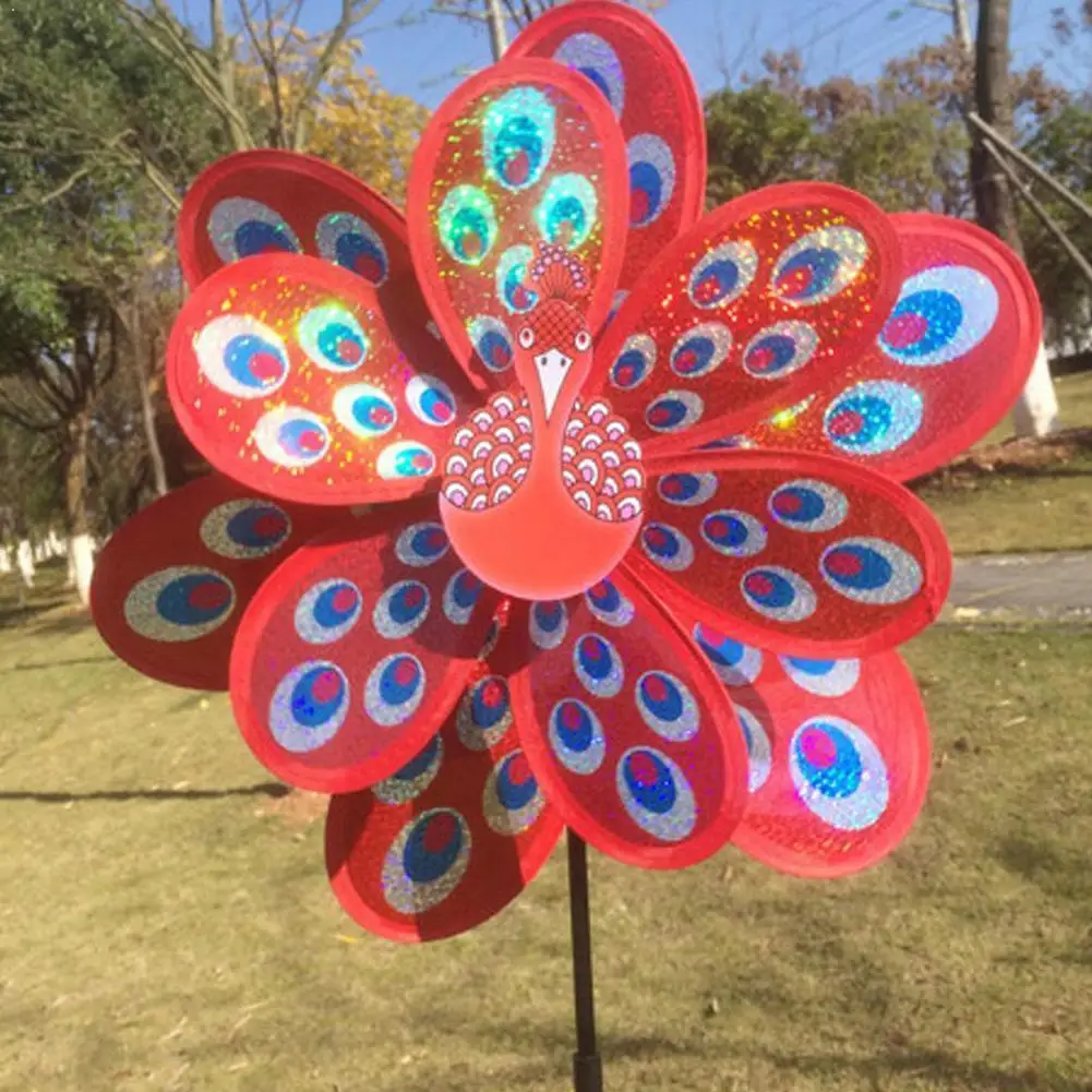 

Double Layer Peacock Laser Sequins Windmill Colourful Garden Toy Spinner Wind Home Yard Kids Decor E4M7