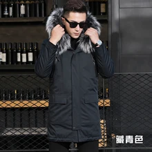 Натуральное меховое пальто с подкладкой из натурального кроличьего меха, зимняя куртка, Мужская куртка с воротником из натурального меха енота, куртки размера плюс, парка из натурального меха YY799