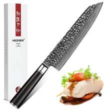 HEZHEN 8,5 ''в гьюто нож VG 10 Дамасская сталь Newarrive кухонный поварской нож марки Santoku ножи с высококачественной черной ручкой