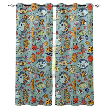 

Cartoon Fish Sea Curtains Window Living Room Curtains High Blackout Curtain Thick