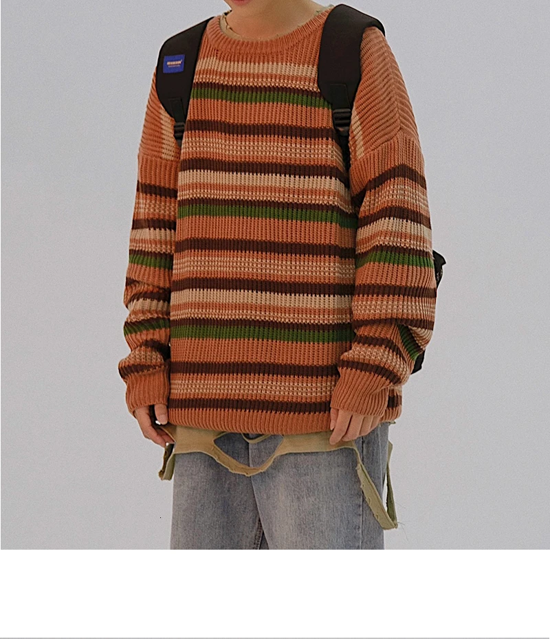 Autumn Striped Sweater Men Fashion Contrast Color Casual Knit Sweaters Men Loose Long-sleeved Pullover Sweter Man Clothes M-2XL