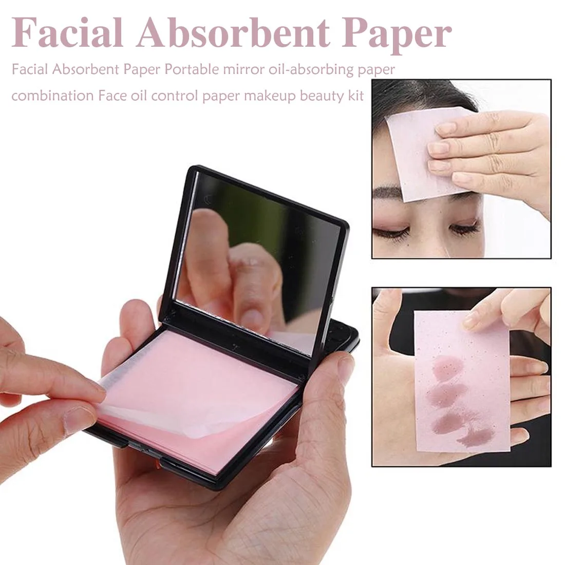 

HOT 50Sheets Women's Face Oil Absorbing Paper with Mirror Case Makeup Beauty Tool Facial Tissue