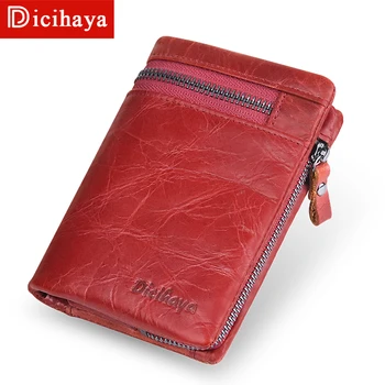 

DICIHAYA Women Wallet Luxury Genuine Leather Wallet Purses High Capacity Card Holder Coin Purse Short Wallet Red Zipper Pocket