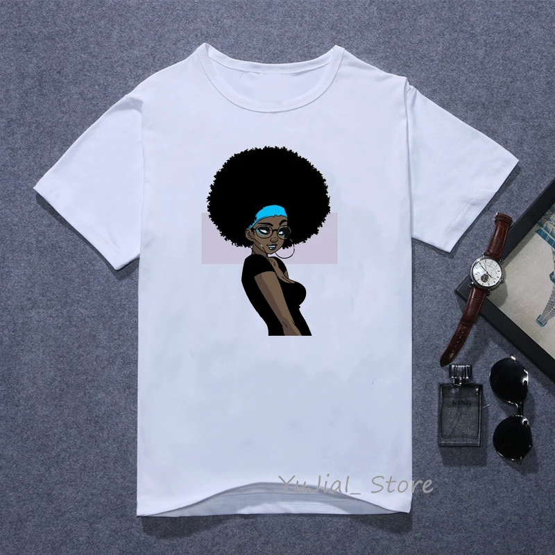 Melanin Poppin футболка vogue Футболка женская черная африканская кудрявая волосы девушка футболка с принтом femme harajuku одежда женская футболка Топы - Цвет: Y101780