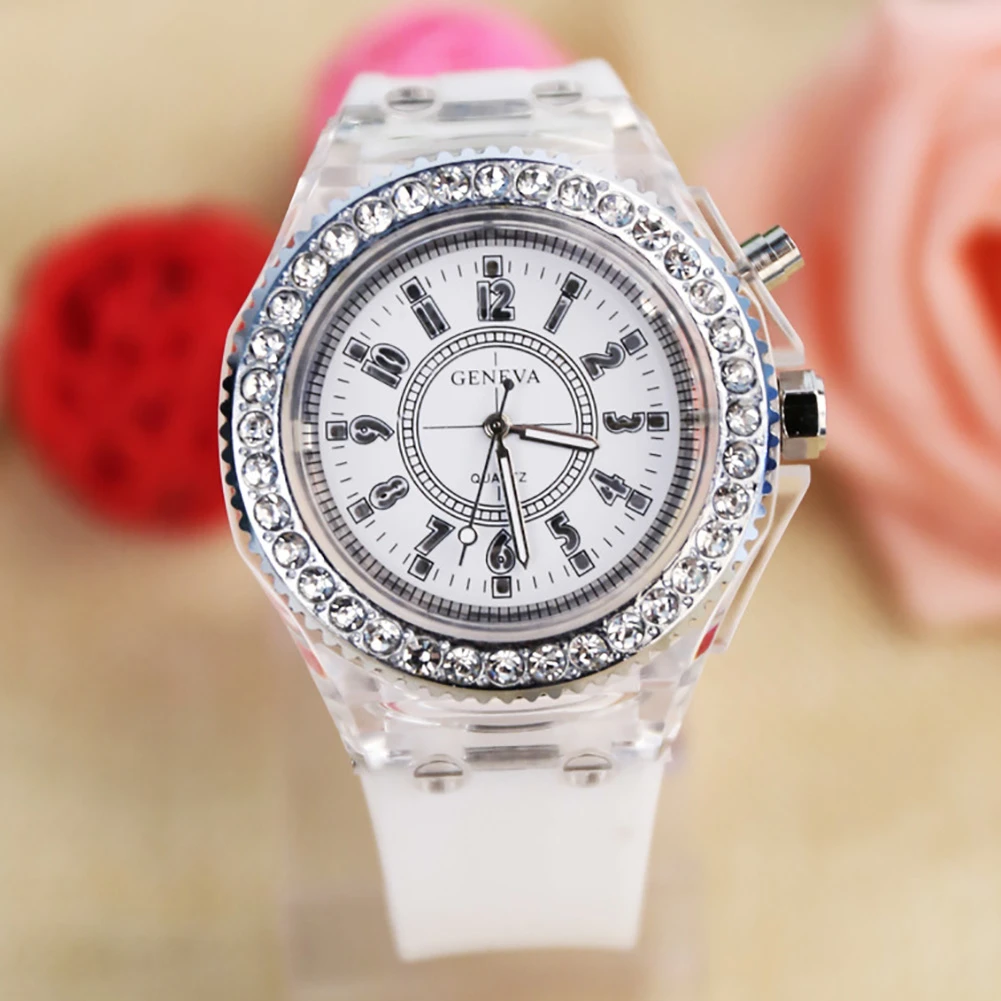 6 цветов Светодиодная светящаяся вспышка часы индивидуальные, трендовые студенческие влюбленные Jellies женские мужские часы Роскошные наручные часы - Цвет: White