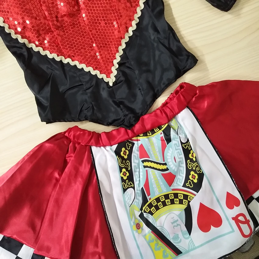 Королева покера сердец костюм Карнавальная фантазия вечерние платья костюмы на Хэллоуин для женщин наряд Алиса в стране чудес костюм