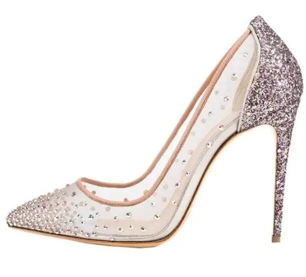 Moraima Snc/сетчатые туфли на высоком каблуке с украшением в виде кристаллов; пикантные вечерние свадебные туфли с острым носком; платье со стразами на каблуке - Цвет: as pictures