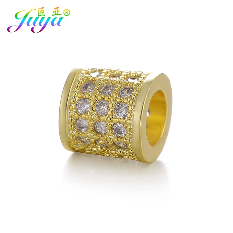 Gold Juya DIY Металлические разделительные бусины поставки микро проложить Шампанское Циркон Шарм с большим отверстием бусины для ручной работы Натуральное изготовление каменных ювелирных изделий - Цвет: Gold