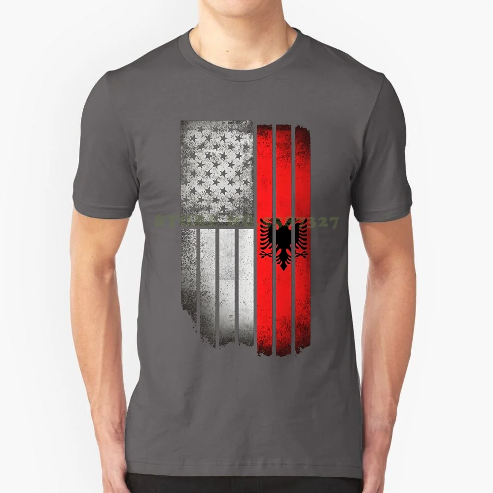Brand Cotton Men Clothing Male Slim Fit T Shirt Albanian American Flag