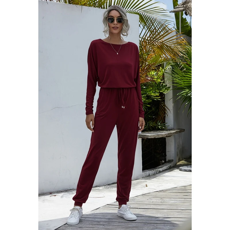 Autumn Jumpsuits for Women Long Sleeve High Waist Loose Jumpsuit Long Slim Leg Pocket Women Romper Hot Sale