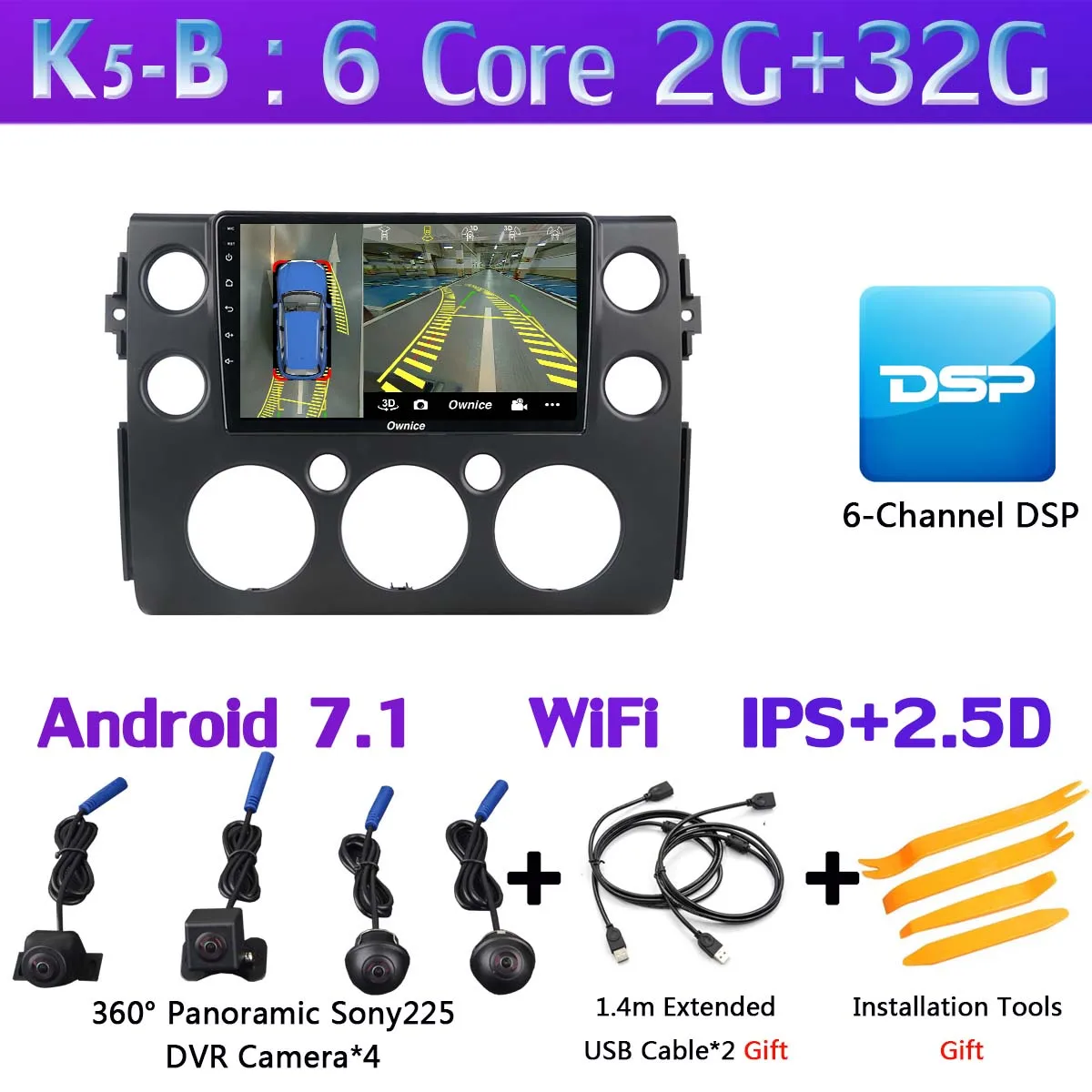 K5-B 360 ° панорамный 4G WiFi Android 9,0 8Core 4G+ 64G Автомобильный мультимедийный плеер gps компактное минирадио CarPlay авто для Toyota FJ Cruiser 2007 - Цвет: K5-B
