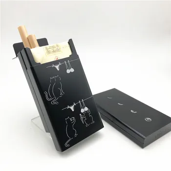 

High Quality Aluminium Alloy Black Cigarette Case for Girl Boy 20 Metal Cigarette Boxes Cover The Dirty Smoking Love Moon Cats