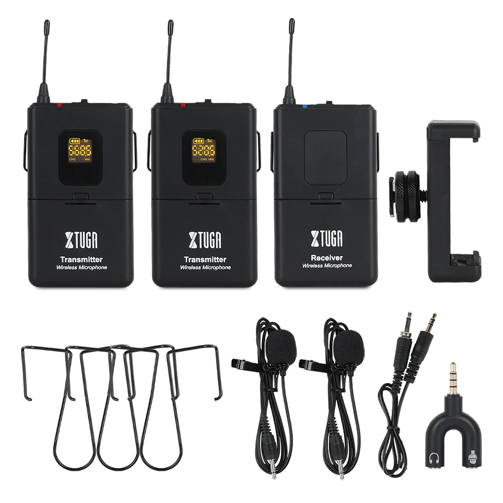 XTUGA двойной UHF беспроводной микрофон Lavalier камера лацкане с 30 каналами для DSLR