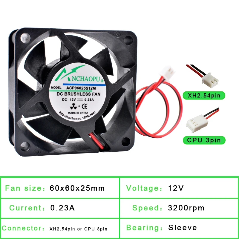 ACP6025S 6cm 60mm Fan 60x60x25mm DC5V 12V 24V USB 2pin Cooling Fan for Chassis CPU Power Converter - 3