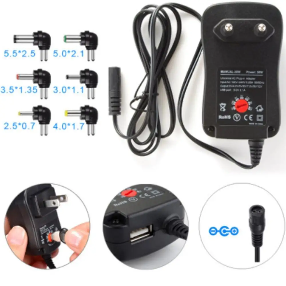 30W Power Supply Universal Adapter AC/DC 3V/4.5V/6V/7.5V/9V/12V 1.5A Adjustable