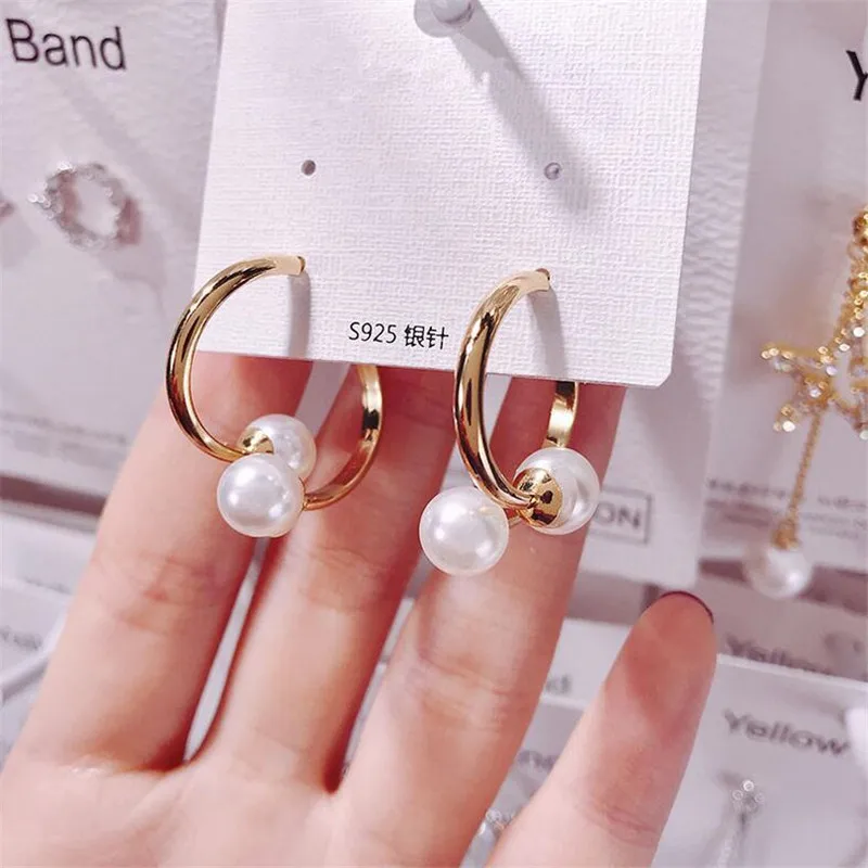 

new simple creative pearl stud earrings for women gold color personality prevent allergy circle stud earrings fashion jewelry
