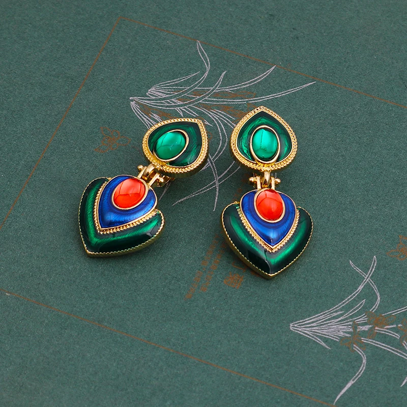 ZA Boho красочные Кристальные смолы сердце клип на серьги без пирсинга для женщин Шарм Макси массивные серьги клипсы ювелирные изделия