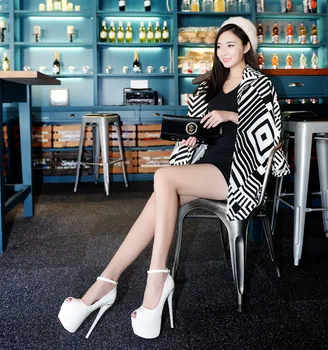 

18cm Super High Heel Sandals Slotted Button High Heel Sexy Model Catwalk Nightclub Women's Shoes