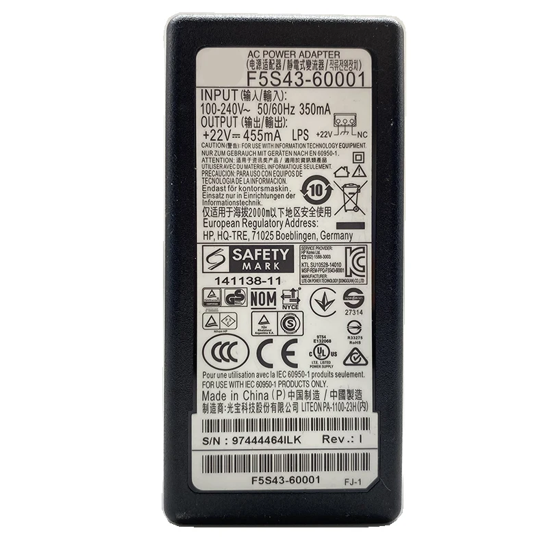F5S43-60001 F5S43-60002 + 22V 455mA AC адаптер питания для HP 1110 1112 1115 3830 3832 3833 2130 2600 | Компьютеры и