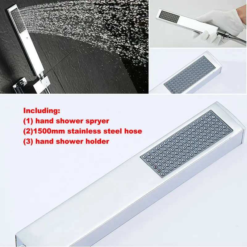 Brass Square Chrome Black Hand Held Shower Head Wall Connector 1.5m Hose Set Water Saving Copper Handheld Sprayer shower head shower set