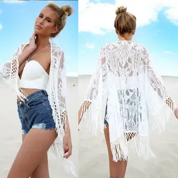 

2020 New Summer Women Ladies Beach Swimsuit Cover Up Fashion Casual Solid Cardigan Tassel Patchwork Fashion Female Bathing Suit