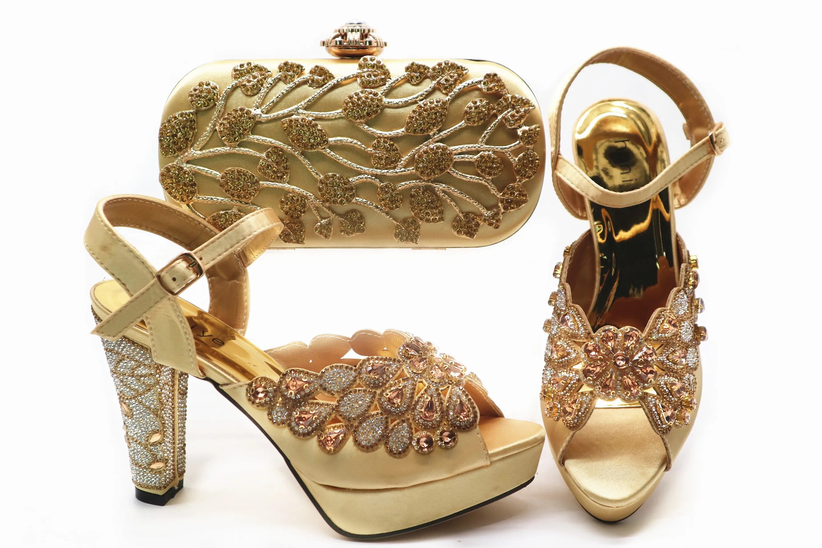 

Free shipping gold italian shoes and bag matching set with size 38 to 43 sandal shoes and clutches bag matching set SB8406-3
