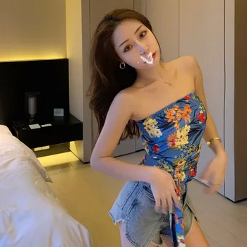 

COIGARSAM blouse women New Summer Strapless blusas womens tops and blouses White Blue 8047