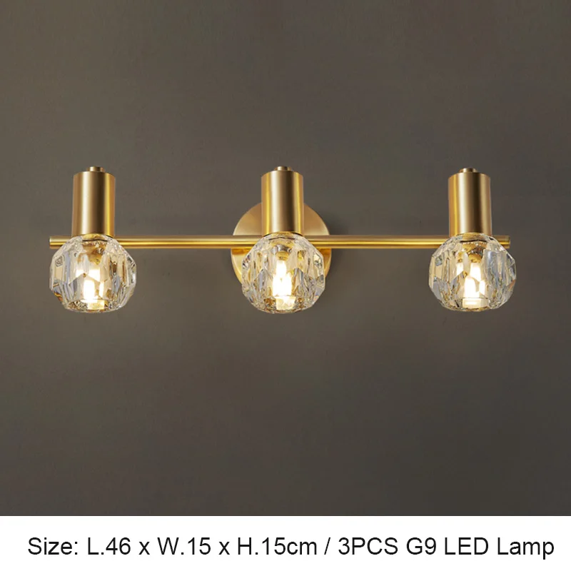 Post Modern Brass Wall Lamps Luxury 2/3 Heads K9 Crystal Light Fixture AC90-260V Nordic Creative Bedroom Bathroom Mirror Light plug in wall lamp Wall Lamps